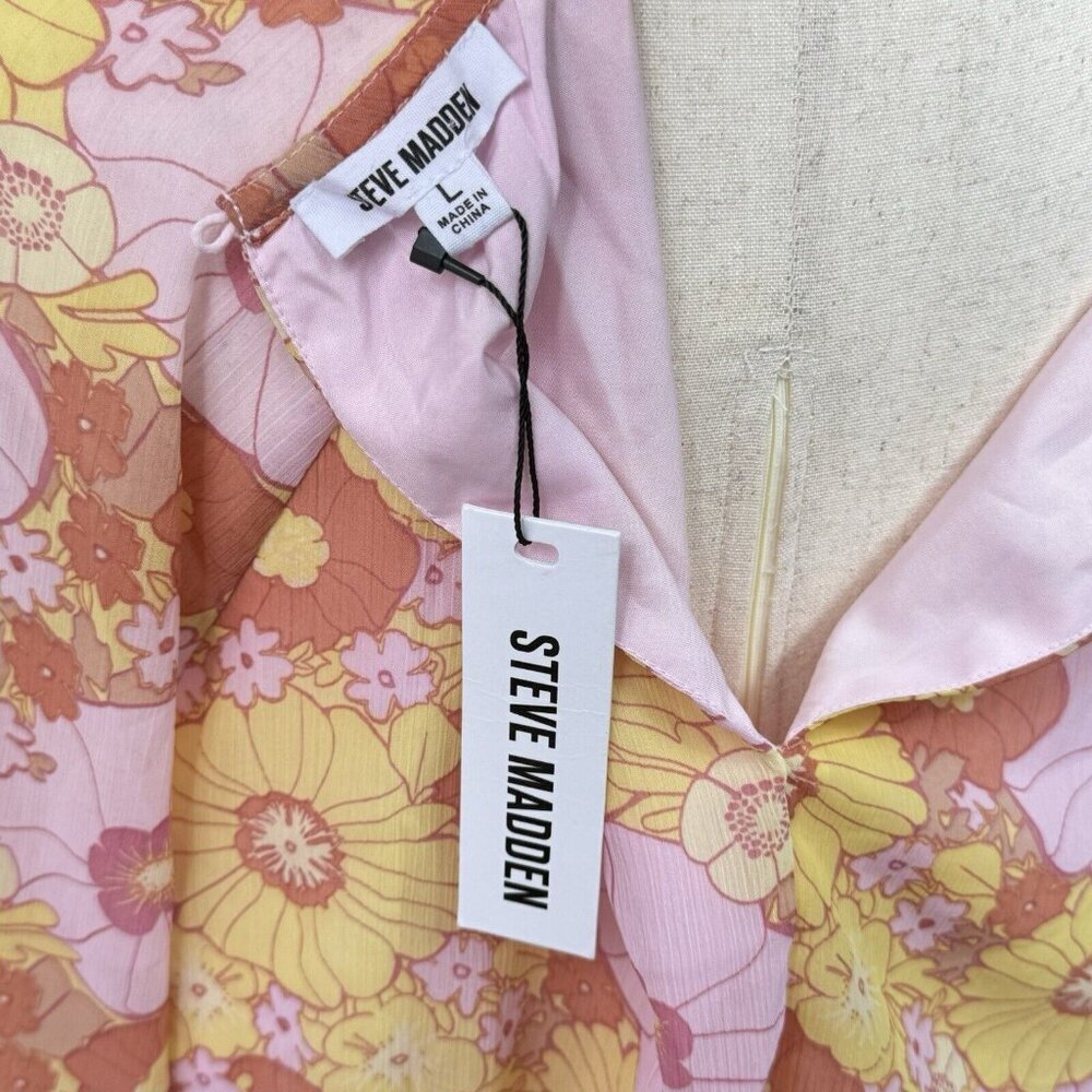 Steve Madden Cadi Floral Long Sleeve Mini Dress Size Large Multicolor NWT - Picture 11 of 11